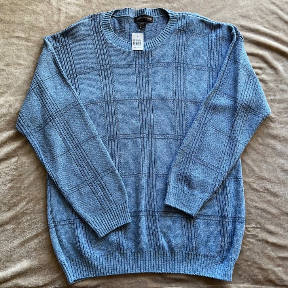 Liberty‎ Sweaters Pullover Mens XL Blue Windowpane Textured Knit Excellent Vtg